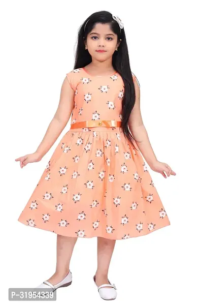 Fabulous Orange Cotton Printed Frocks For Girls