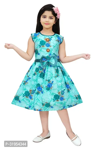 Fabulous Turquoise Cotton Printed Frocks For Girls-thumb0