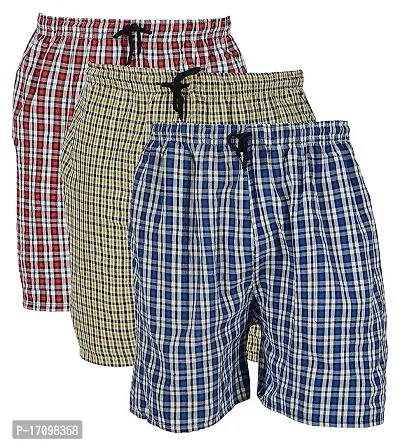 FN Style Cotton Check Printed Multi Colour Casual Shorts for Mens (Pack of 3) (Free Size :- 28-32)