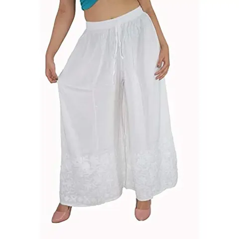 LUCKNOWI CHIKAN (WHITE TO WHITE) SHARARA COMPUTER WORK FOR WOMEN FREE SIZE (26 TO 40)