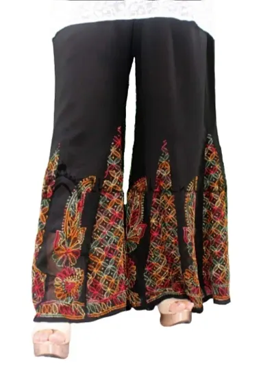 Women's Georgette Lucknowi Chikan Work Sharara (Black, Free Size/26 to 42)