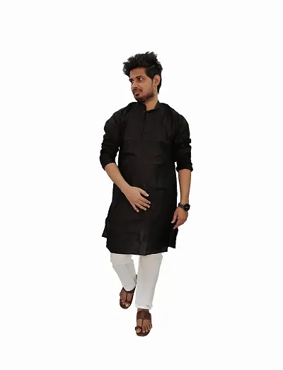 Lucknowi Chikan Embroidered Kurtas for Mens Black