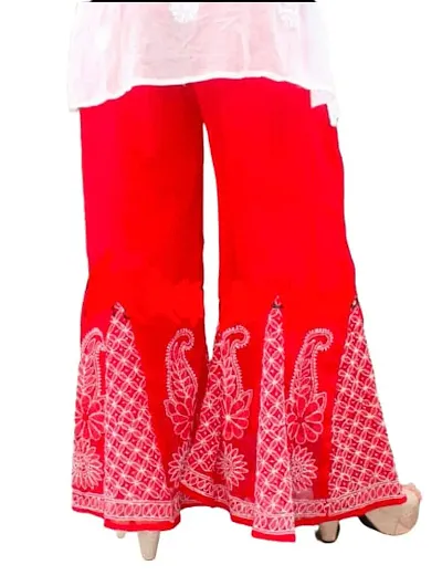 GEORGETTE SHARARA (RED TO WHITE) LUCKNOWI CHIKAN WORK FOR WOMEN FREE SIZE (26 TO 42)