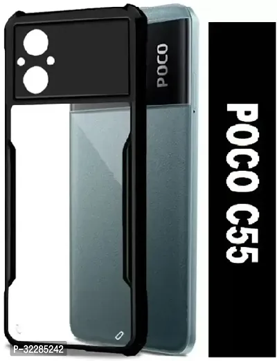 Stylish Back Cover For Poco C55 Black Shock Proof Silicon Pack Of 1-thumb0