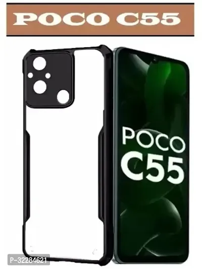 Stylish Back Cover For Poco C55 Black Shock Proof Silicon Pack Of 1-thumb0