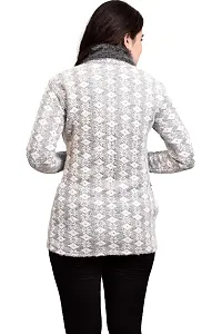 Women Self Design Round Neck White Sweater-thumb1