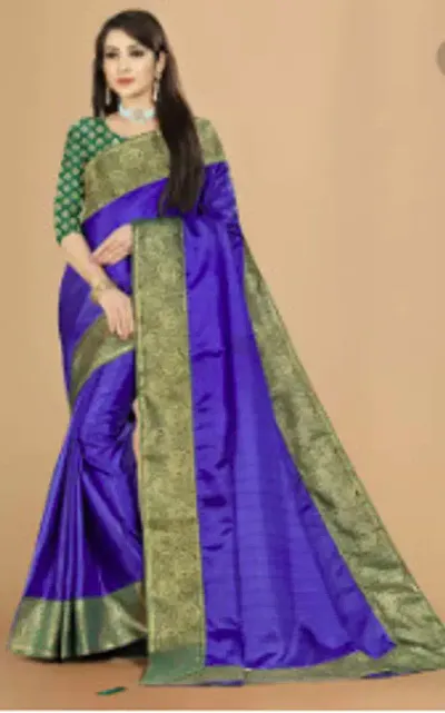 Stylish Silk Blend Woven Design Saree with Blouse piece For Women