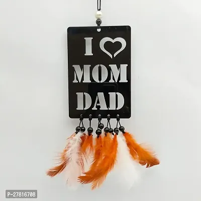 Dream Catcher Jiyu Creation I Love MOM DAD Colorful Them Wall Hanging Car Front Mirror Hanger Car Rear View Decorative Wall Hanging for Home with Acrylic Material with Feathers