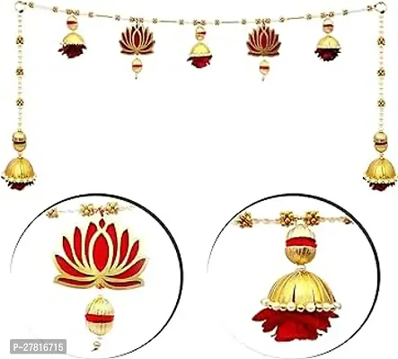 Jiyu Creation Lotus with Red Rose Combination Toran with 2 Side Door for Door Decoration  Diwali Decoration  Temple Decoration  Size  36 Inch