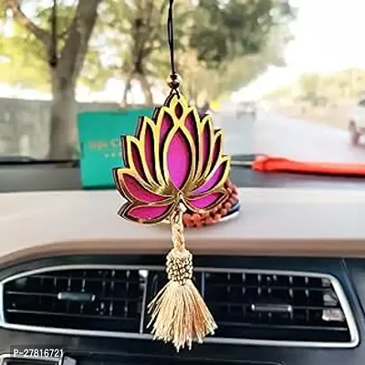 Jiyu Creation Unique Car Front Mirror Hanging Dream Catcher with Pink Lotus Theme Both Side Same Looking Suitable for Home decore Also