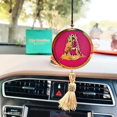 Jiyu Creation Adiyogi Car HangerCar Dream CatcherCar Front Mirror Hanging Accessories  3D Design Pink Wood-thumb0