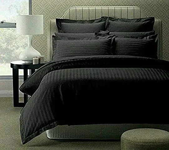 Sosha Home D?cor 210 TC Cotton Stripe Plain Queen Size Bedsheet with Two Pillow Cover