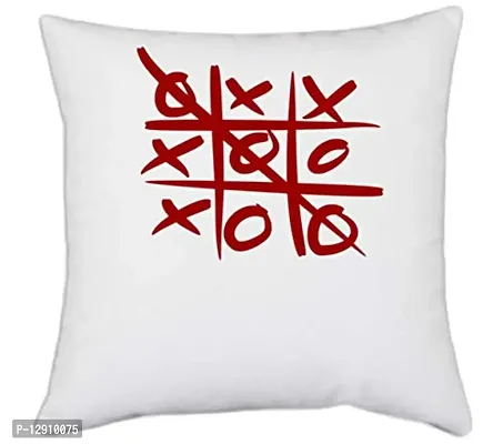 UDNAG White Polyester 'Puzzle | tic tac Toe' Pillow Cover [16 Inch X 16 Inch]