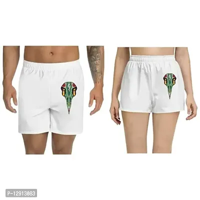 UDNAG Unisex Regular fit 'Illustration | Monster Sugar Skull Design' Polyester Shorts [Size S/28In to XL/40In] White