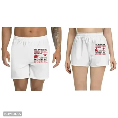 UDNAG Unisex Regular fit 'Hunter | The Worst Day Hunting is Better Than The Best Day Working' Polyester Shorts [Size S/28In to XL/40In] White