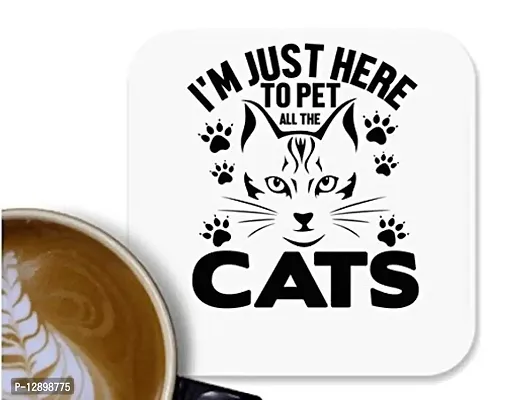 UDNAG MDF Tea Coffee Coaster 'Cat | I'm just here' for Office Home [90 x 90mm]