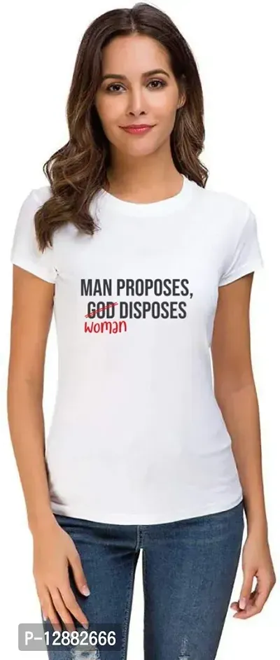 UDNAG Unisex Round Neck Graphic 'Man Proposes Woman disposes' Polyester T-Shirt (White, Medium)-thumb4