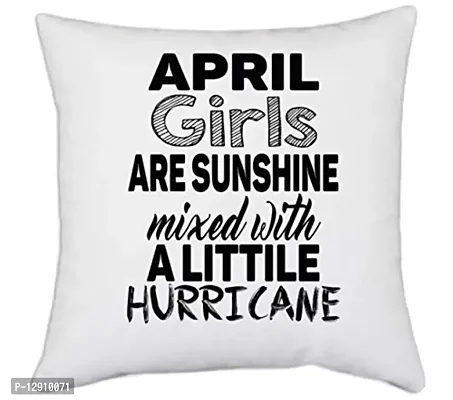 UDNAG White Polyester 'Girls | April Girls are Sunshine Mixed with' Pillow Cover [16 Inch X 16 Inch]-thumb0