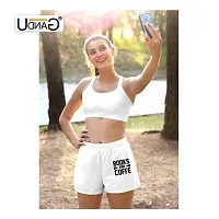 UDNAG Unisex Regular fit 'Books | Books and Coffe 2' Polyester Shorts [Size S/28In to XL/40In] White-thumb2