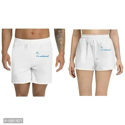 UDNAG Unisex Regular fit 'Hi, I'm Awkward' Polyester Shorts [Size S/28In to XL/40In] White