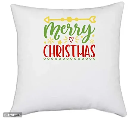 UDNAG White Polyester 'Christmas | Merry Christmass' Pillow Cover [16 Inch X 16 Inch]-thumb0