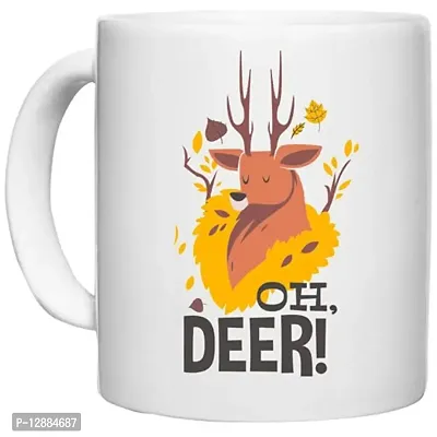 UDNAG White Ceramic Coffee / Tea Mug 'Oh Deer' Perfect for Gifting [350ml]