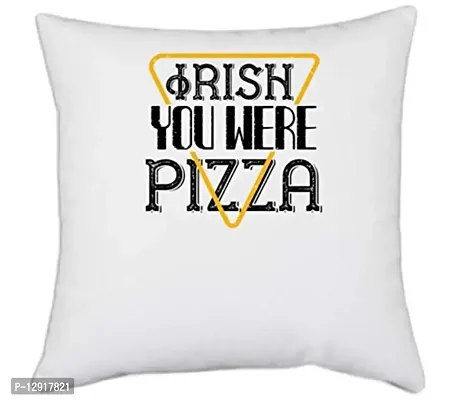 UDNAG White Polyester 'Irish | Irish You were Pizza' Pillow Cover [16 Inch X 16 Inch]-thumb0