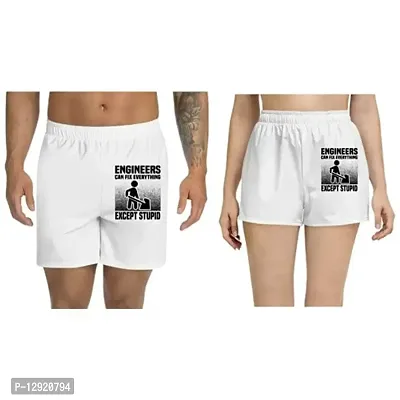 UDNAG Unisex Regular fit 'Engineer | Engineers can fix' Polyester Shorts [Size S/28In to XL/40In] White