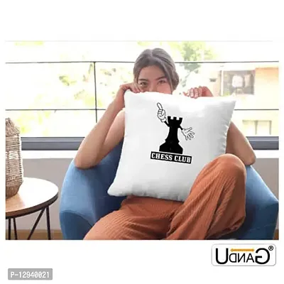 UDNAG White Polyester 'Chess | Chess Club' Pillow Cover [16 Inch X 16 Inch]-thumb2