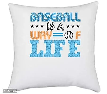 UDNAG White Polyester 'Baseball | Baseball is A Way of Life' Pillow Cover [16 Inch X 16 Inch]