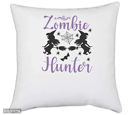 UDNAG White Polyester 'Zombie | Zombie Hunter Copy' Pillow Cover [16 Inch X 16 Inch]