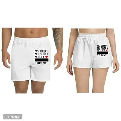 UDNAG Unisex Regular fit 'Student | No Sleep No Money No Life' Polyester Shorts [Size S/28In to XL/40In] White-thumb0