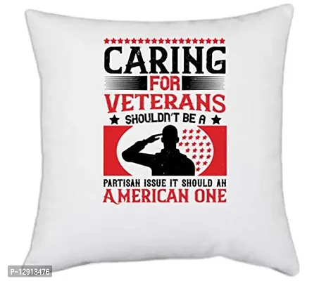 UDNAG White Polyester 'Soldier | Caring for Veterans shouldn?t be a Partisan Issue. It Should an American one' Pillow Cover [16 Inch X 16 Inch]
