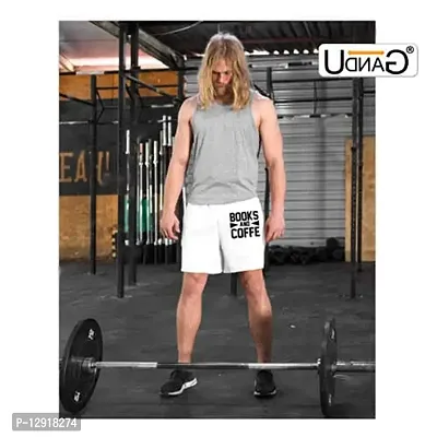 UDNAG Unisex Regular fit 'Books | Books and Coffe 2' Polyester Shorts [Size S/28In to XL/40In] White-thumb2