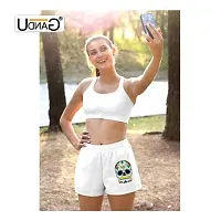 UDNAG Unisex Regular fit 'Illustration | Green White Blue Sugar Skull' Polyester Shorts [Size S/28In to XL/40In]-thumb2