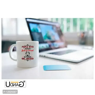 UDNAG White Ceramic Coffee / Tea Mug 'Buddhism | People with Opinions just go Around Bothering one Another' Perfect for Gifting [330ml]-thumb2