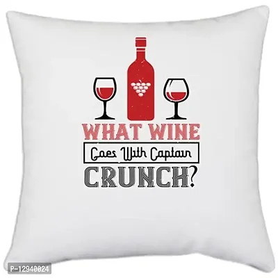 UDNAG White Polyester 'Wine | What Wine goes with Captain Crunch' Pillow Cover [16 Inch X 16 Inch]