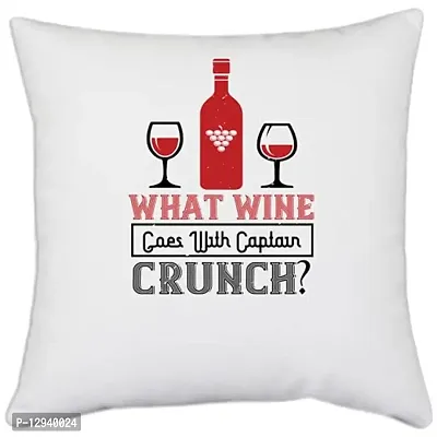 UDNAG White Polyester 'Wine | What Wine goes with Captain Crunch' Pillow Cover [16 Inch X 16 Inch]-thumb0