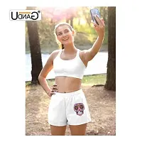 UDNAG Unisex Regular fit 'Illustration | Heart Shape Eye Sugar Skull' Polyester Shorts [Size S/28In to XL/40In] White-thumb2