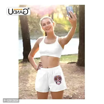 UDNAG Unisex Regular fit 'Illustration | Heart Shape Eye Sugar Skull' Polyester Shorts [Size S/28In to XL/40In] White-thumb3