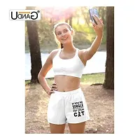 UDNAG Unisex Regular fit 'Cat | if You're Single' Polyester Shorts [Size S/28In to XL/40In] White-thumb2