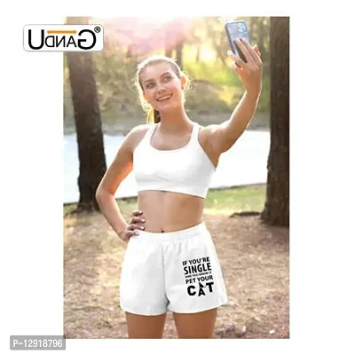 UDNAG Unisex Regular fit 'Cat | if You're Single' Polyester Shorts [Size S/28In to XL/40In] White-thumb3
