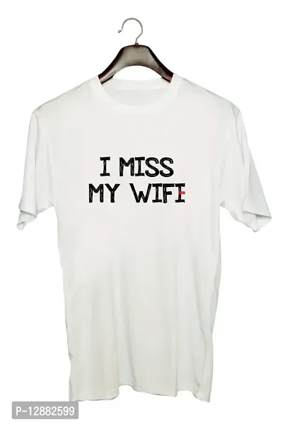 UDNAG Unisex Polyester Round Neck Regular Fit Graphic I Miss My WiFi' T-Shirt (White, XX-Large)