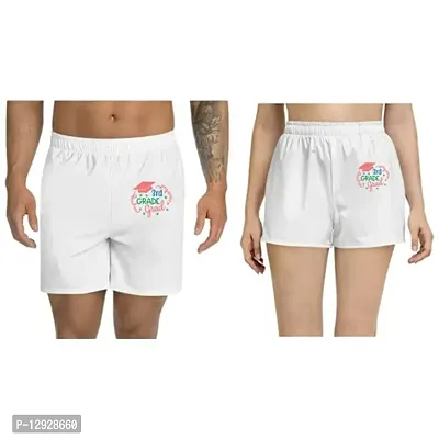 UDNAG Unisex Regular fit 'Teacher Student | 3rd Grade Grad' Polyester Shorts [Size S/28In to XL/40In] White