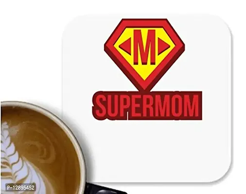 UDNAG MDF Tea Coffee Coaster 'Mom | Supermom' for Office Home [90 x 90mm]