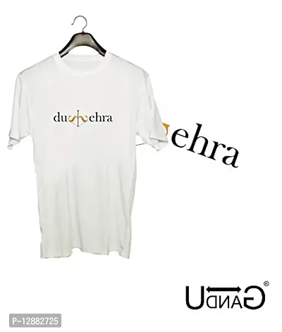 UDNAG Unisex Round Neck Graphic 'Navratri | Dushehra' Polyester T-Shirt (White, Large)-thumb2