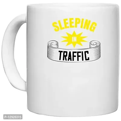 UDNAG White Ceramic Coffee / Tea Mug 'Sleeping | Sleeping in Traffic' Perfect for Gifting [330ml]-thumb0