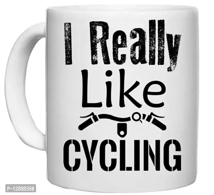 UDNAG White Ceramic Coffee / Tea Mug 'Cycling | I Really Like Cycling' Perfect for Gifting [330ml]-thumb0