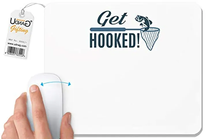 UDNAG White Mousepad 'Fishing | Get Hooked' for Computer / PC / Laptop [230 x 200 x 5mm]