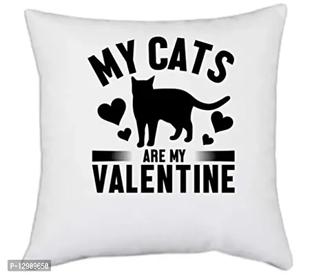 UDNAG White Polyester 'Cat My Valentine | My Cats' Pillow Cover [16 Inch X 16 Inch]